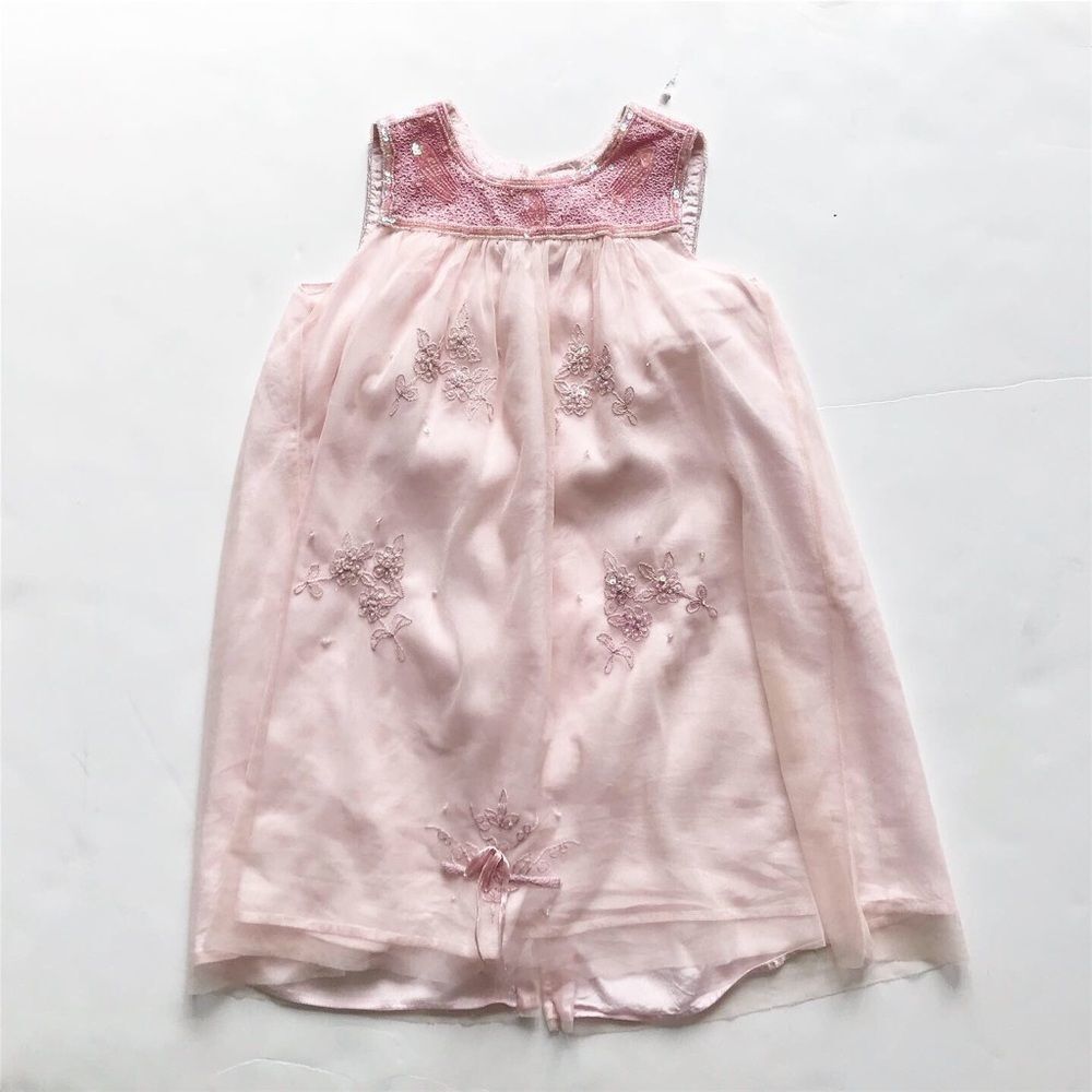 April Cornell pink beaded tulle maxi dress GUC 2T
